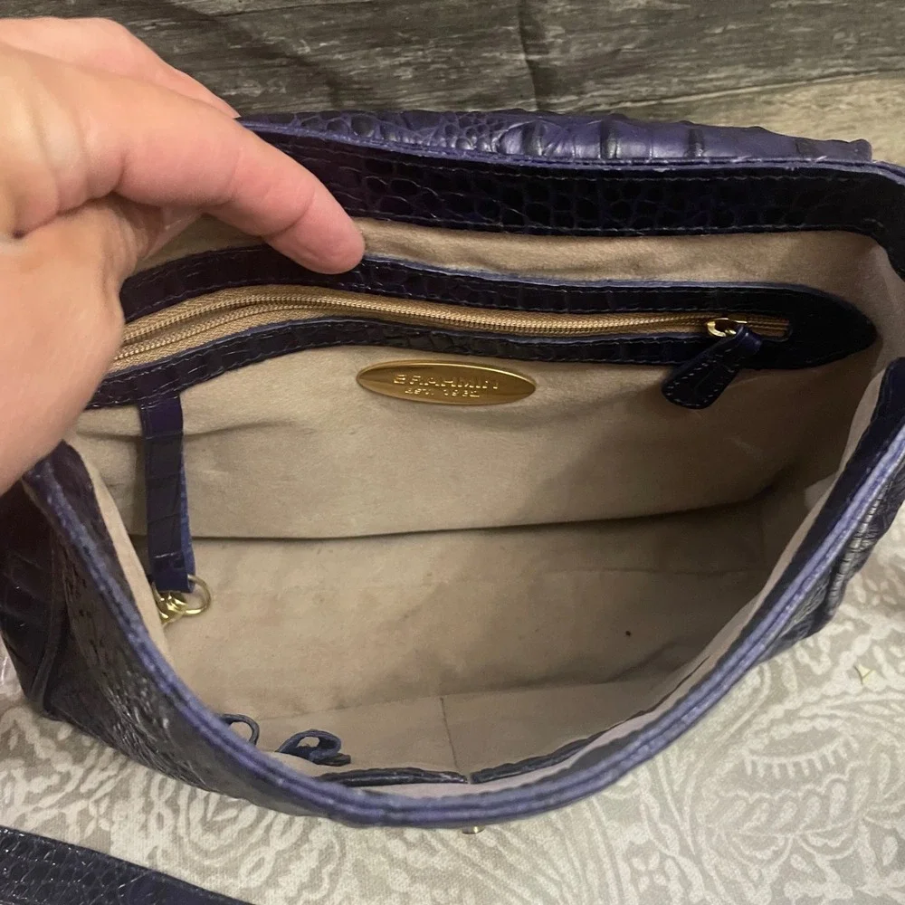 Brahmin Purple Croc Embossed Leather Crossbody Bag Turn Lock Gold Hardware